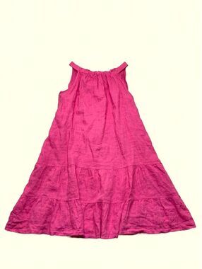 Bellambra Pink Linen Sleeveless Midi Dress with Halter Neck - Size Large